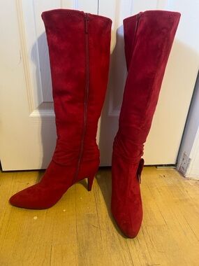 Anastasia Crimson Suede Knee-High Stiletto Boots